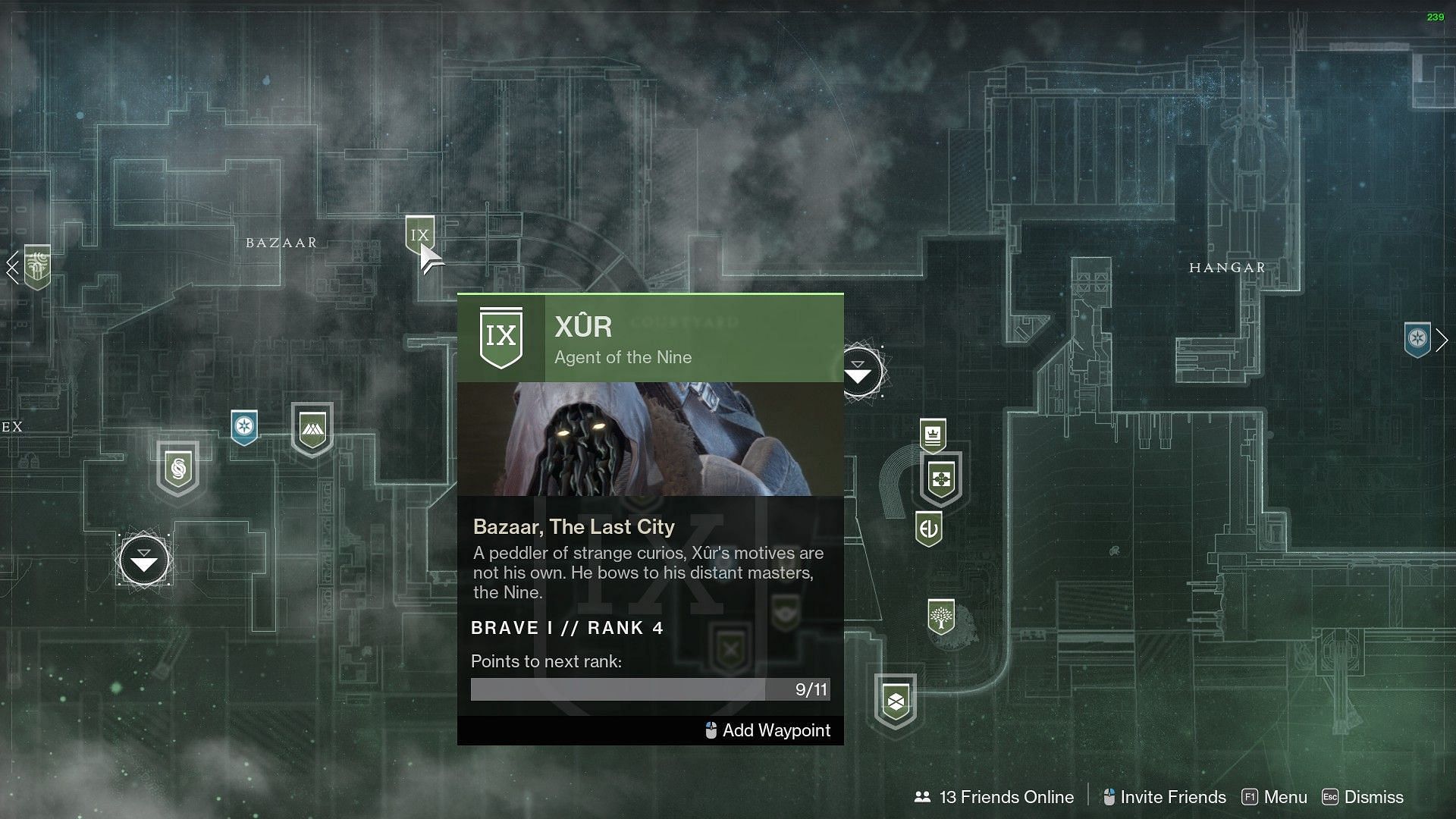 Xur location in the Tower of Destiny 2 (Image via Bungie)